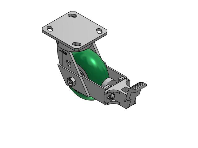170 Series Top Plate Swivel Caster with 5 x 2 Green Tread on Aluminum Core PM - Round Polyurethane (Aluminum Core) Wheel and Face Brake