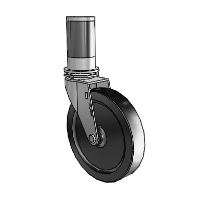 Regent Expanding Adapter Polished Nickel Swivel Caster with 5 x .9375 Black Polyolefin Wheel