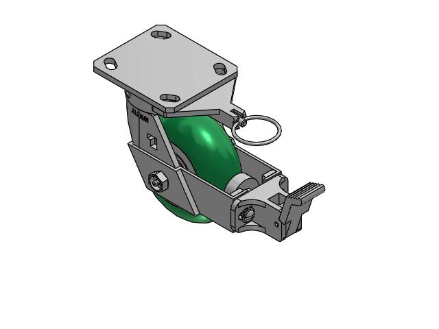 170 Series Top Plate Swivel Caster with 5 x 2 Green Tread on Aluminum Core PM - Round Polyurethane (Aluminum Core) Wheel and Face Brake
