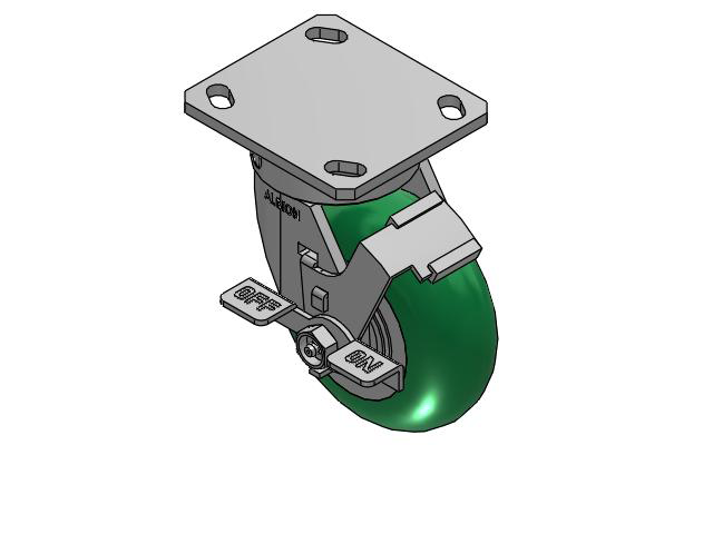 170 Series Top Plate Swivel Caster with 5 x 2 Green Tread on Aluminum Core PM - Round Polyurethane (Aluminum Core) Wheel and Face Brake
