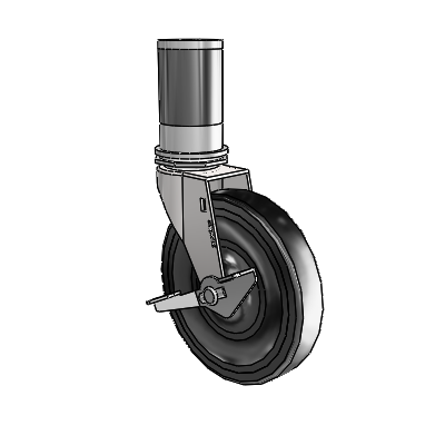 Regent Expanding Adapter Bright Chrome Swivel Caster with 5 x .9375 Black Hard Rubber Wheel and Side Brake