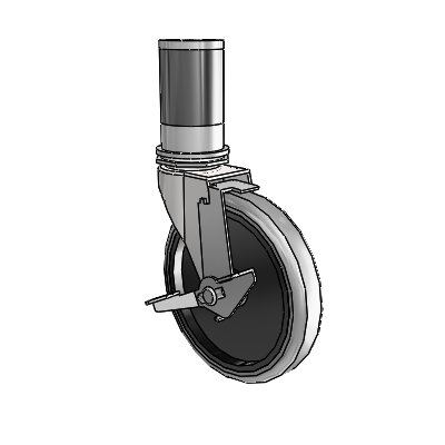 Regent Expanding Adapter Bright Chrome Swivel Caster with 5 x .9375 Grey Thermoplastic Rubber Wheel and Tread Lock Brake