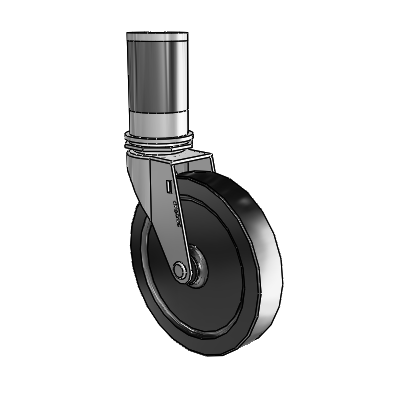 Regent Expanding Adapter Polished Nickel Swivel Caster with 5 x .9375 Black Polyolefin Wheel