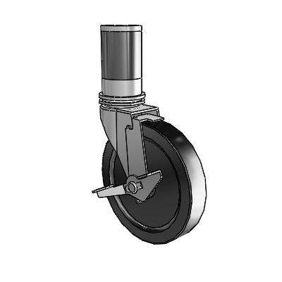 Regent Expanding Adapter Polished Nickel Swivel Caster with 5 x .9375 Black Polyolefin Wheel and Tread Lock Brake