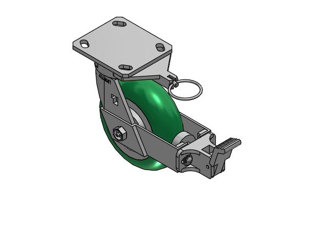 170 Series Top Plate Swivel Caster with 6 x 2 Green Tread on Aluminum Core PM - Round Polyurethane (Aluminum Core) Wheel and Face Brake