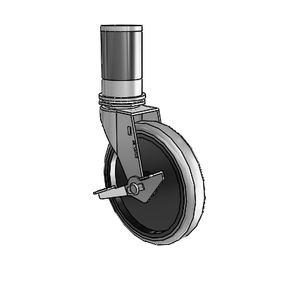 Regent Expanding Adapter Polished Nickel Swivel Caster with 5 x .9375 Grey Thermoplastic Rubber Wheel and Side Brake