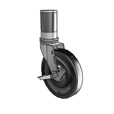 Regent Expanding Adapter Zinc Swivel Caster with 5 x .9375 Black Soft Rubber Wheel and Side Brake
