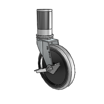 Regent Expanding Adapter Zinc Swivel Caster with 5 x .9375 Grey Thermoplastic Rubber Wheel and Side Brake