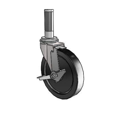 Regent Expanding Adapter Bright Chrome Swivel Caster with 5 x .9375 Black Polyolefin Wheel and Tread Lock Brake