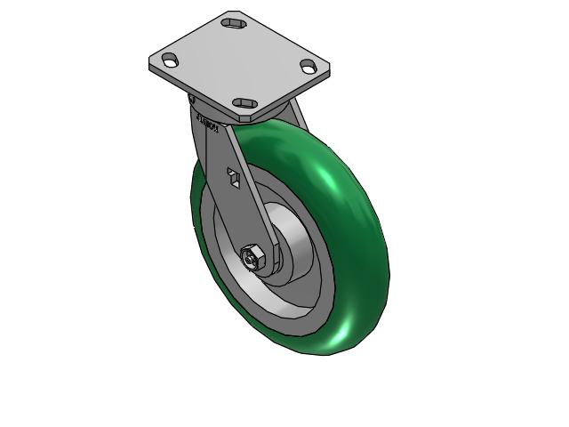 170 Series Top Plate Swivel Caster with 8 x 2 Green Tread on Aluminum Core PM - Round Polyurethane (Aluminum Core) Wheel