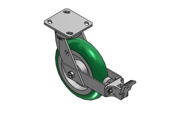 170 Series Top Plate Swivel Caster with 8 x 2 Green Tread on Aluminum Core PM - Round Polyurethane (Aluminum Core) Wheel and Face Brake