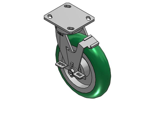 170 Series Top Plate Swivel Caster with 8 x 2 Green Tread on Aluminum Core PM - Round Polyurethane (Aluminum Core) Wheel and Face Brake
