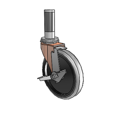Regent Expanding Adapter Copper Oxide Swivel Caster with 5 x .9375 Grey Thermoplastic Rubber Wheel and Tread Lock Brake