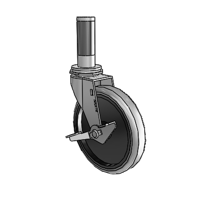 Regent Expanding Adapter Polished Nickel Swivel Caster with 5 x .9375 Grey Thermoplastic Rubber Wheel and Side Brake