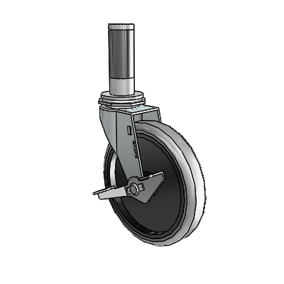 Regent Expanding Adapter Zinc Swivel Caster with 5 x .9375 Grey Thermoplastic Rubber Wheel and Side Brake