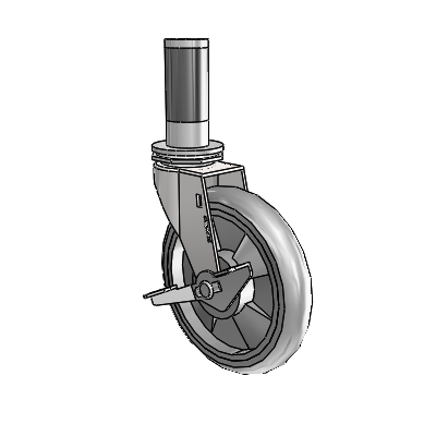 Regent Expanding Adapter Bright Chrome Swivel Caster with 5 x .9375 Grey MonoTech Wheel and Side Brake