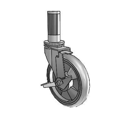 Roulette pivotante Regent à adaptateur extensible, finition nickel poli, équipée de 5 roues MonoTech grises de 0,9375 et d'un frein à blocage de la bande de roulement