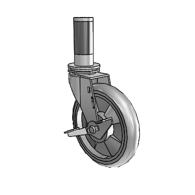 Regent Expanding Adapter Polished Nickel Swivel Caster with 5 x .9375 Grey MonoTech Wheel and Side Brake
