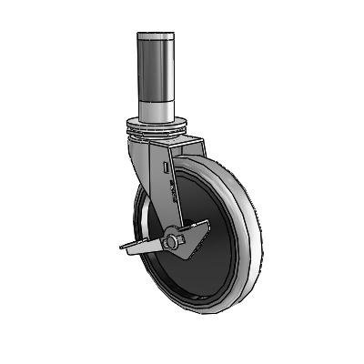 Regent Expanding Adapter Polished Nickel Swivel Caster with 5 x .9375 Grey Thermoplastic Rubber Wheel and Side Brake