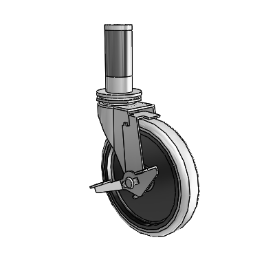 Regent Expanding Adapter Polished Nickel Swivel Caster with 5 x .9375 Grey Thermoplastic Urethane Wheel and Tread Lock Brake