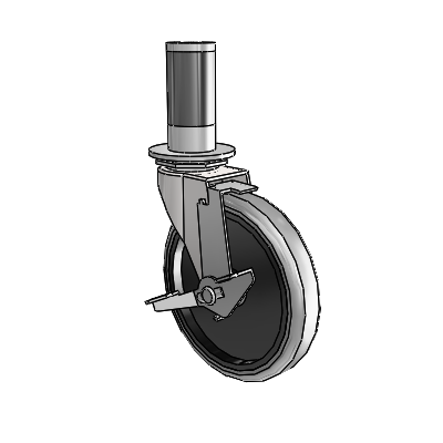 Regent Expanding Adapter Bright Chrome Swivel Caster with 5 x .9375 Grey Thermoplastic Rubber Wheel and Tread Lock Brake
