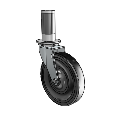 Regent Expanding Adapter Zinc Swivel Caster with 5 x .9375 Black Soft Rubber Wheel
