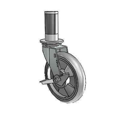 Regent Expanding Adapter Zinc Swivel Caster with 5 x .9375 Grey MonoTech Wheel and Side Brake