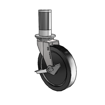 Regent Expanding Adapter Bright Chrome Swivel Caster with 5 x .9375 Black Polyolefin Wheel and Side Brake