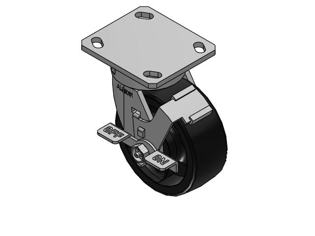 170 Series Top Plate Swivel Caster with 5 x 2 Black Polypropylene RT - Glass-Filled Polypropylene Wheel and Face Brake