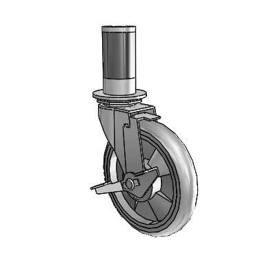 Regent Expanding Adapter Polished Nickel Swivel Caster with 5 x .9375 Grey MonoTech Wheel and Tread Lock Brake