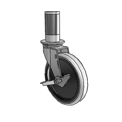 Regent Expanding Adapter Polished Nickel Swivel Caster with 5 x .9375 Grey Thermoplastic Urethane Wheel and Side Brake