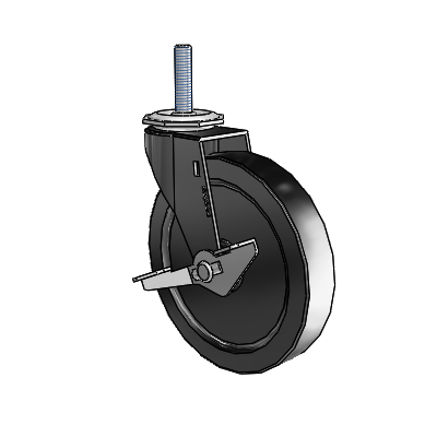 Regent Threaded Stem Black Oxide Swivel Caster with 5 x .9375 Black Polyolefin Wheel and Side Brake