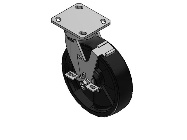 170 Series Top Plate Swivel Caster with 8 x 2 Black Polypropylene RT - Glass-Filled Polypropylene Wheel and Face Brake