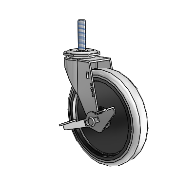 Regent Threaded Stem Polished Nickel Swivel Caster with 5 x .9375 Grey Thermoplastic Urethane Wheel and Side Brake