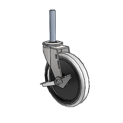Regent Threaded Stem Bright Chrome Swivel Caster with 5 x .9375 Grey Thermoplastic Urethane Wheel and Side Brake