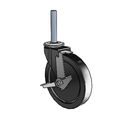 Regent Threaded Stem Black Oxide Swivel Caster with 5 x .9375 Black Polyolefin Wheel and Tread Lock Brake
