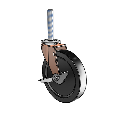 Regent Threaded Stem Copper Oxide Swivel Caster with 5 x .9375 Black Polyolefin Wheel and Side Brake
