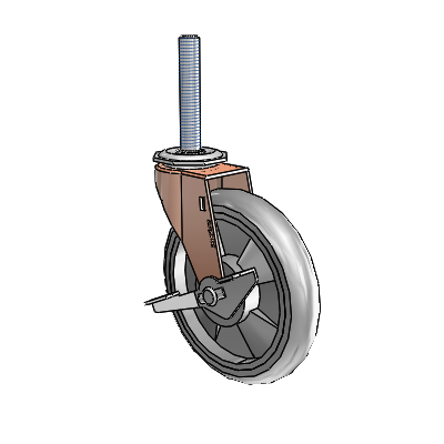 Roulette pivotante Regent à tige filetée en oxyde de cuivre, équipée de 5 roues MonoTech grises de 0,9375 et d'un frein latéral