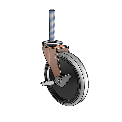 Regent Threaded Stem Copper Oxide Swivel Caster with 5 x .9375 Grey Thermoplastic Rubber Wheel and Side Brake