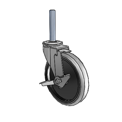 Regent Threaded Stem Polished Nickel Swivel Caster with 5 x .9375 Grey Thermoplastic Rubber Wheel and Tread Lock Brake