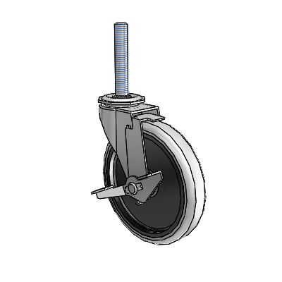 Regent Threaded Stem Polished Nickel Swivel Caster with 5 x .9375 Grey Thermoplastic Urethane Wheel and Tread Lock Brake