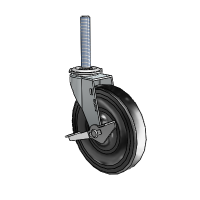 Regent Threaded Stem Zinc Swivel Caster with 5 x .9375 Black Hard Rubber Wheel and Side Brake