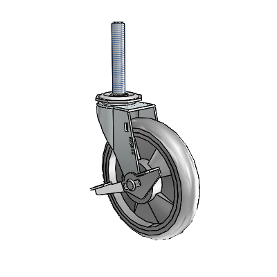 Regent Threaded Stem Zinc Swivel Caster with 5 x .9375 Grey MonoTech Wheel and Side Brake
