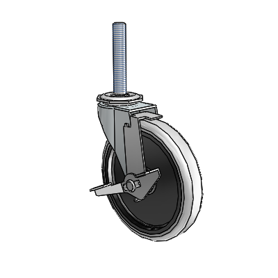 Regent Threaded Stem Zinc Swivel Caster with 5 x .9375 Grey Thermoplastic Urethane Wheel and Tread Lock Brake