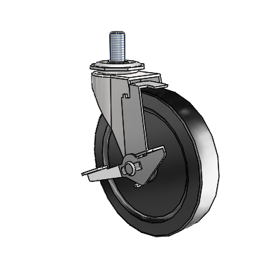 Regent Threaded Stem Bright Chrome Swivel Caster with 5 x .9375 Black Polyolefin Wheel and Tread Lock Brake
