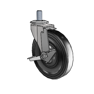 Regent Threaded Stem Bright Chrome Swivel Caster with 5 x .9375 Black Hard Rubber Wheel and Tread Lock Brake