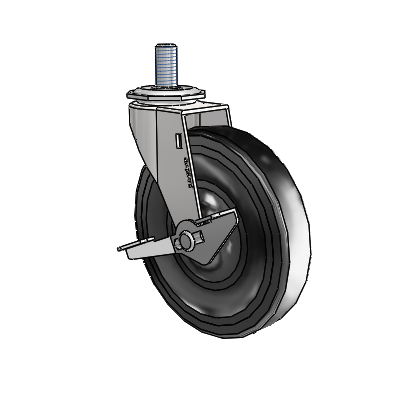 Regent Threaded Stem Bright Chrome Swivel Caster with 5 x .9375 Black Soft Rubber Wheel and Side Brake