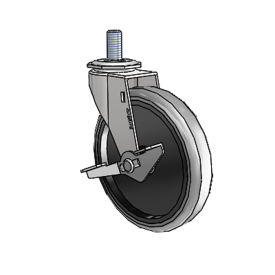 Regent Threaded Stem Bright Chrome Swivel Caster with 5 x .9375 Grey Thermoplastic Rubber Wheel and Side Brake
