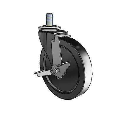 Regent Threaded Stem Black Oxide Swivel Caster with 5 x .9375 Black Polyolefin Wheel and Tread Lock Brake