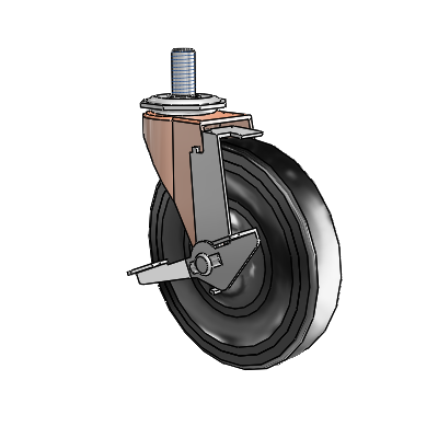 Regent Threaded Stem Copper Oxide Swivel Caster with 5 x .9375 Black Hard Rubber Wheel and Tread Lock Brake
